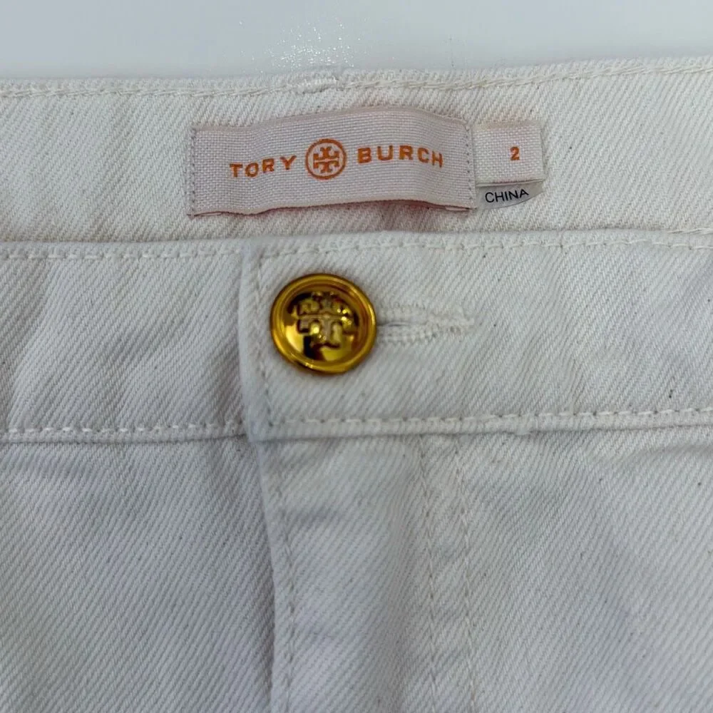 Tory Burch Denim Trouser Barrel Jean Natural Chalk Wash Pleated Crop Pants 2 - Picture 6 of 6